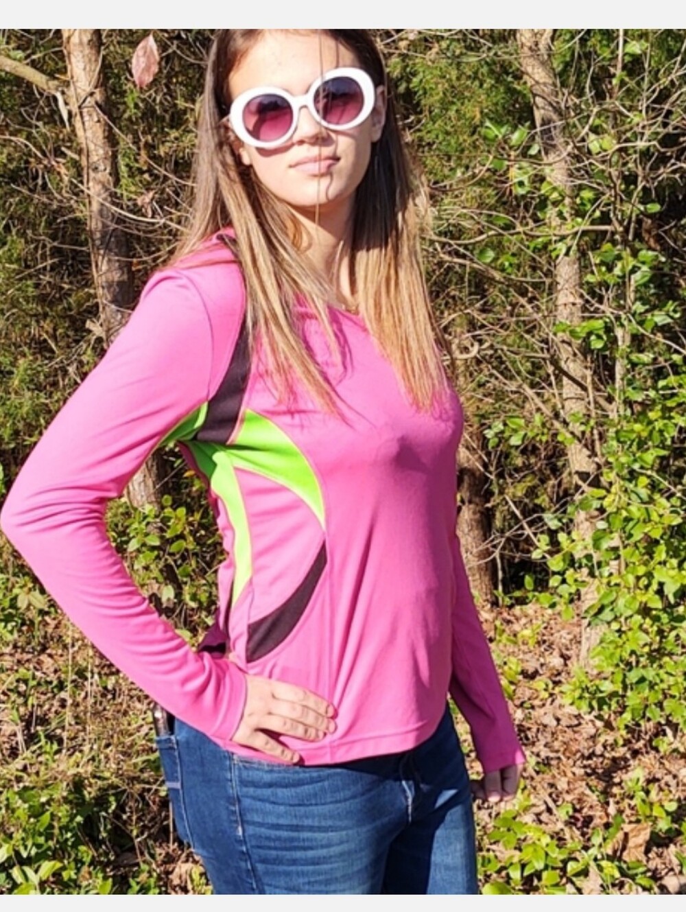 FILA Long Sleeve Fitness Top Medium Neon Pink